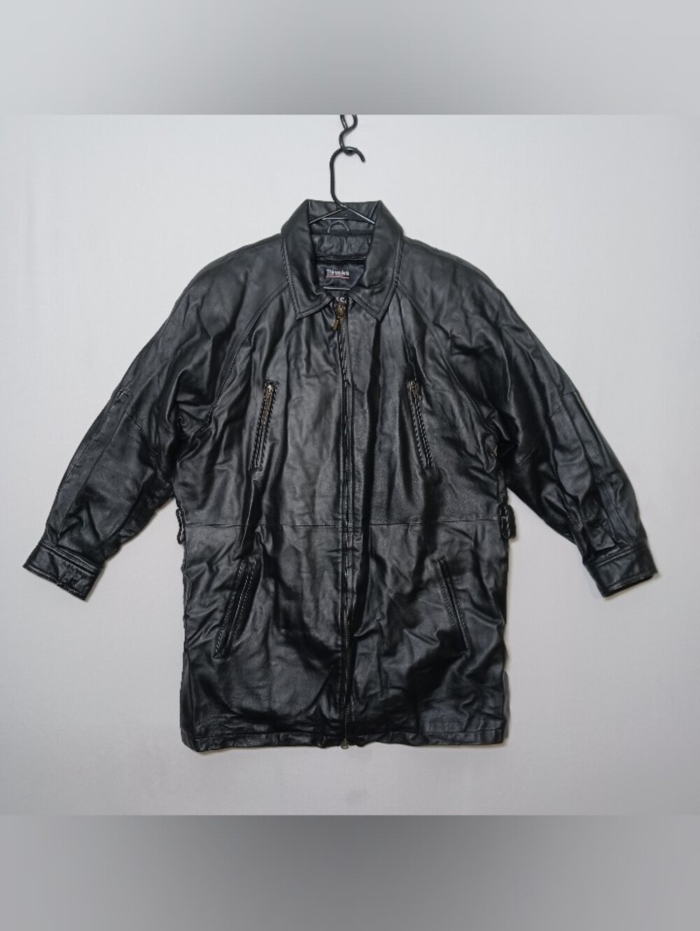 Vintage Wilsons Mens Leather Car Coat Medium Black Full Zip 3M Thinsulate